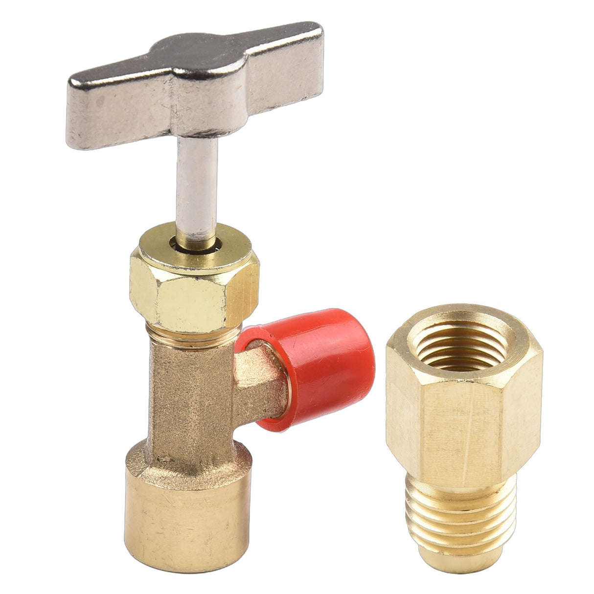 R134A A/C Can Tap With Tank Adapter For 1/4" And 1/2" Ac Charging Hoses 1/2\'\' Acme Female 1/4\'\' Sae Male For Direct Connection As Shown