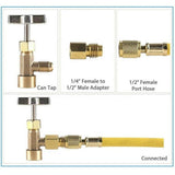 R134A A/C Can Tap With Tank Adapter For 1/4" And 1/2" Ac Charging Hoses 1/2\'\' Acme Female 1/4\'\' Sae Male For Direct Connection As Shown