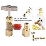 R134A A/C Can Tap With Tank Adapter For 1/4" And 1/2" Ac Charging Hoses 1/2\'\' Acme Female 1/4\'\' Sae Male For Direct Connection As Shown