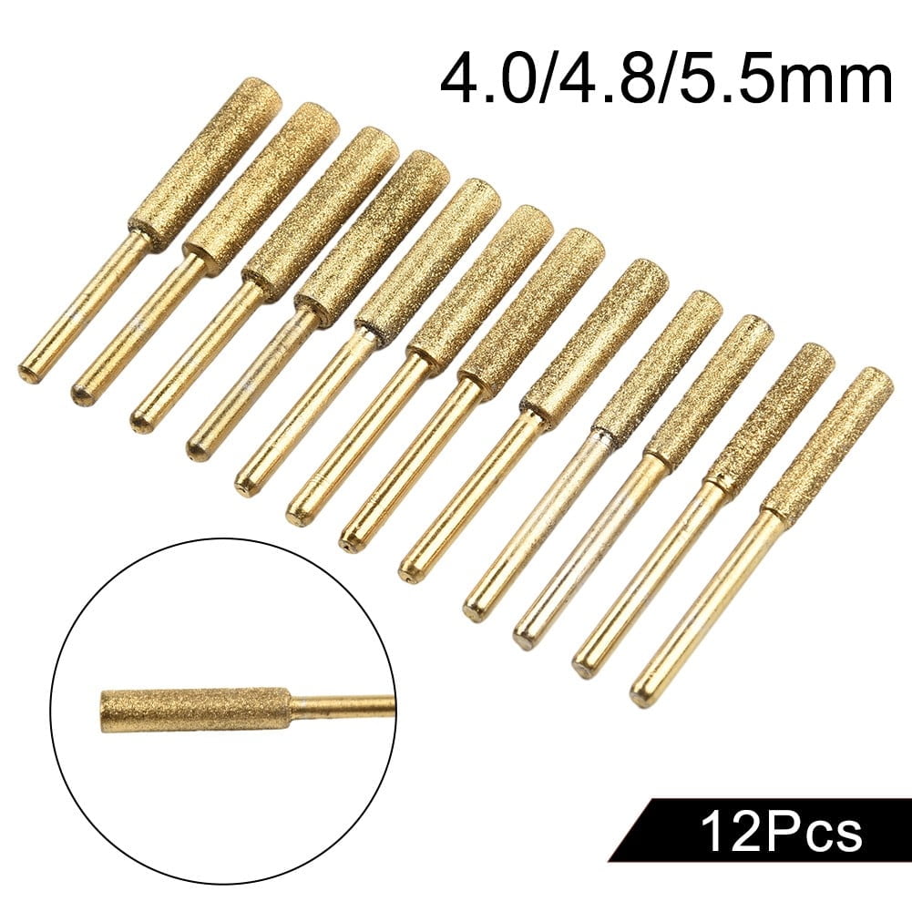 12Pcs Diamond Chainsaw Sharpener, High Hardness Titanium Plated Burr Grinding