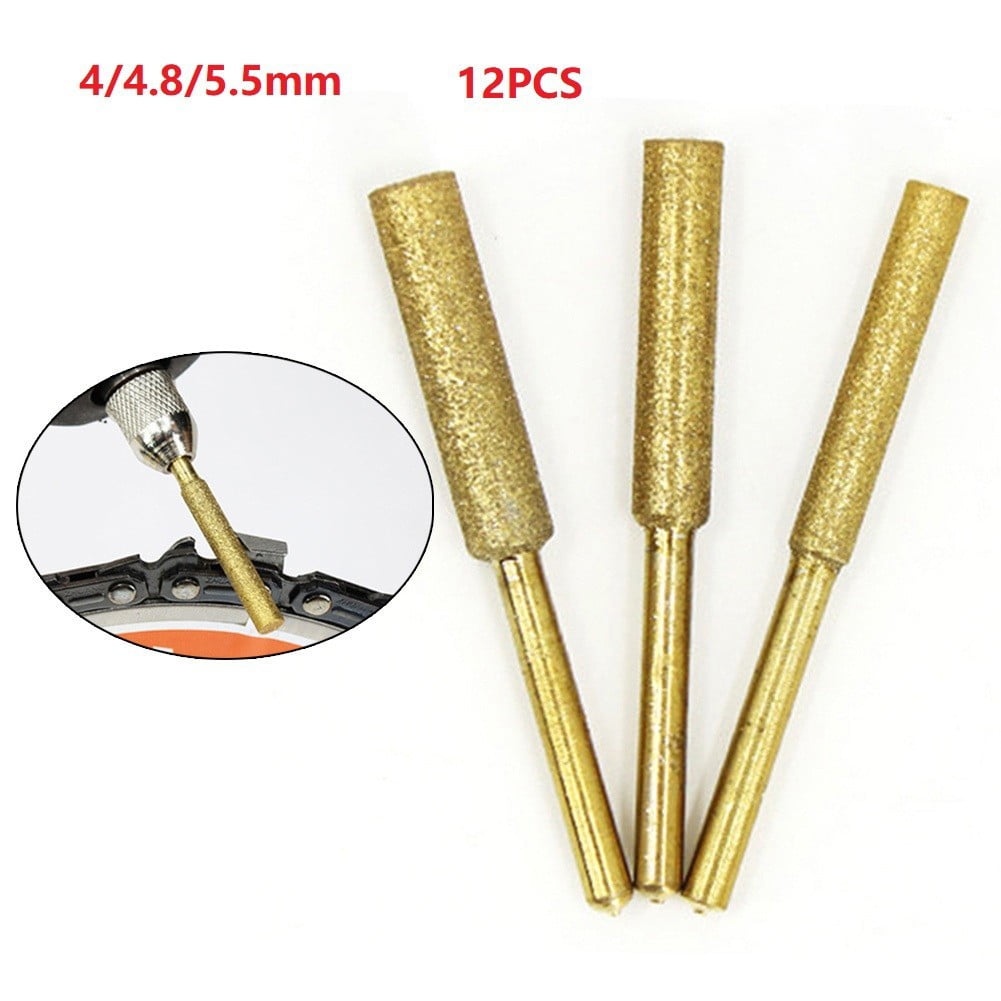 12Pcs Diamond Chainsaw Sharpener, High Hardness Titanium Plated Burr Grinding