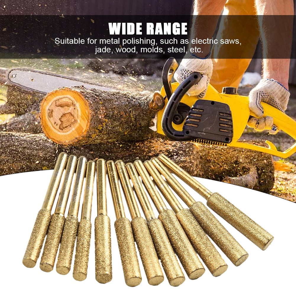 12Pcs Diamond Chainsaw Sharpener, High Hardness Titanium Plated Burr Grinding