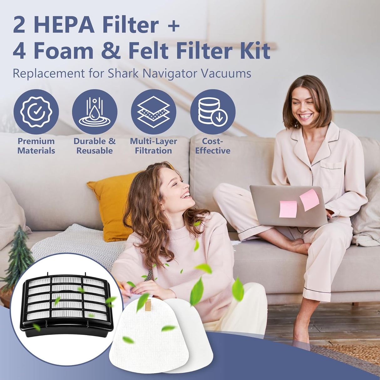 2 HEPA + 4 Foam & Felt Filters for Shark Navigator Lift-Away NV350, NV351, NV352, NV355, NV356E, NV357, NV360, NV370, NV391, UV440, UV490, UV540, Part # XFF350 & XHF350 Replacement Filter