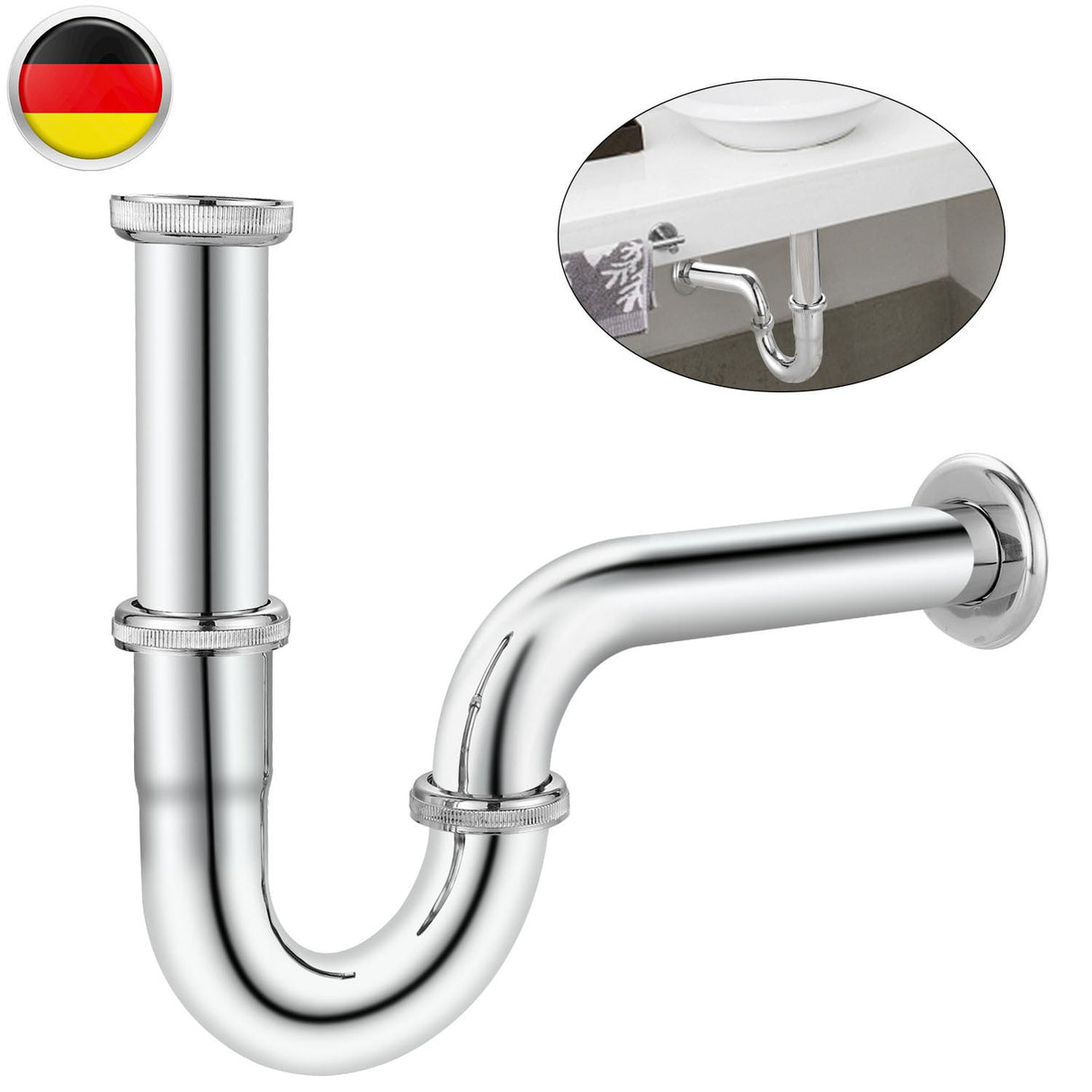 Stainless Steel 1/4' X 32Mm Waste Drain Valve Siphon Syphon for Faucet Sink