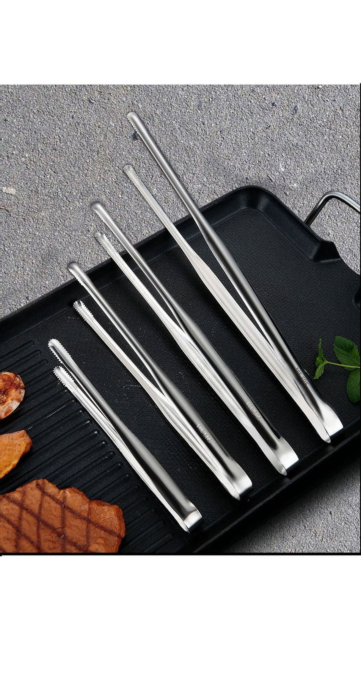 Stainless Steel Slim Tongs 2PCS, Japanese Barbecue Tweezers, Lightweight Yakiniku Tongs, Korean Grill Tong, Upscale Sushi Tong, Small Kitchen Tong,304 Stainless Steel Meat Clip Steak Clip 14in