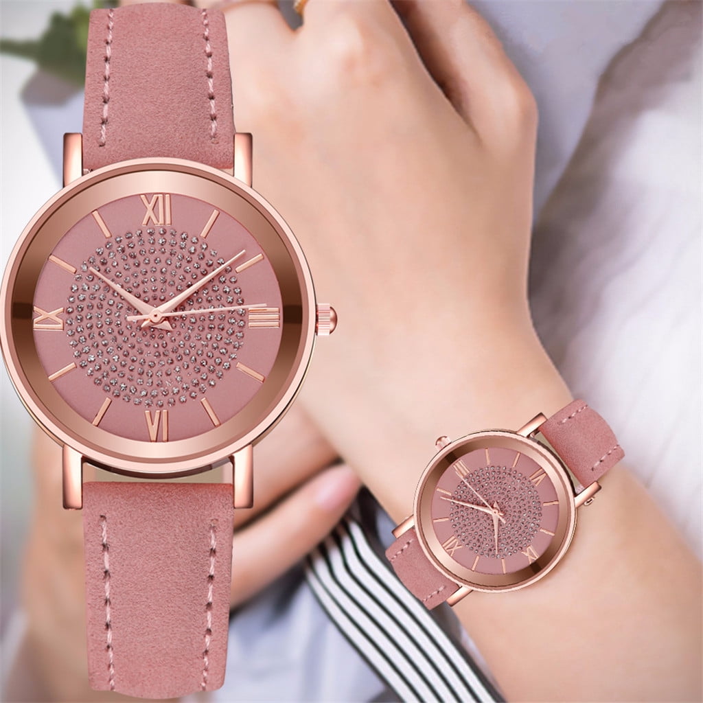 Platinum Watches Jewelry Dress Watches Rose Gold Roman Numerals Wrist Watch Bracelet,Minimalist Fashion Wrist Watch Analog Date with Leather Strap,Quartz Watch Stainless Steel Dial Casual Rose Gold