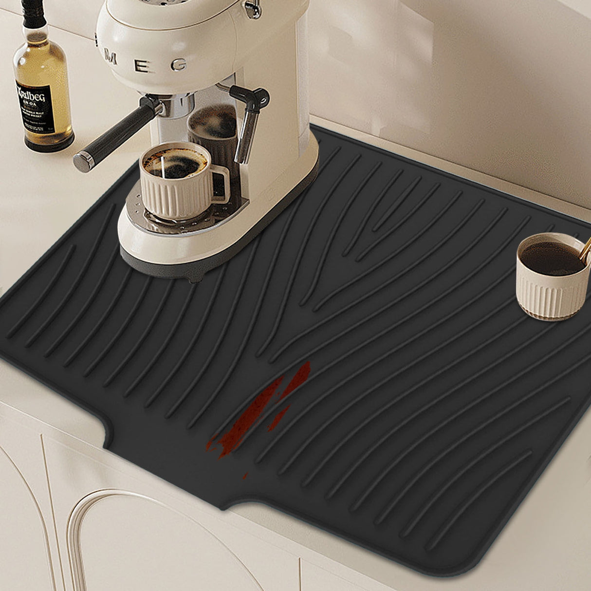 40x33 Inch Extra Large Kitchen Countertop Draining Silicone Tray - No Punching, Waterproof Drying Pad for Dishes,Water Diverting, Anti-Accumulating, Multifunctional Counter Protector for Kitchen Use Black
