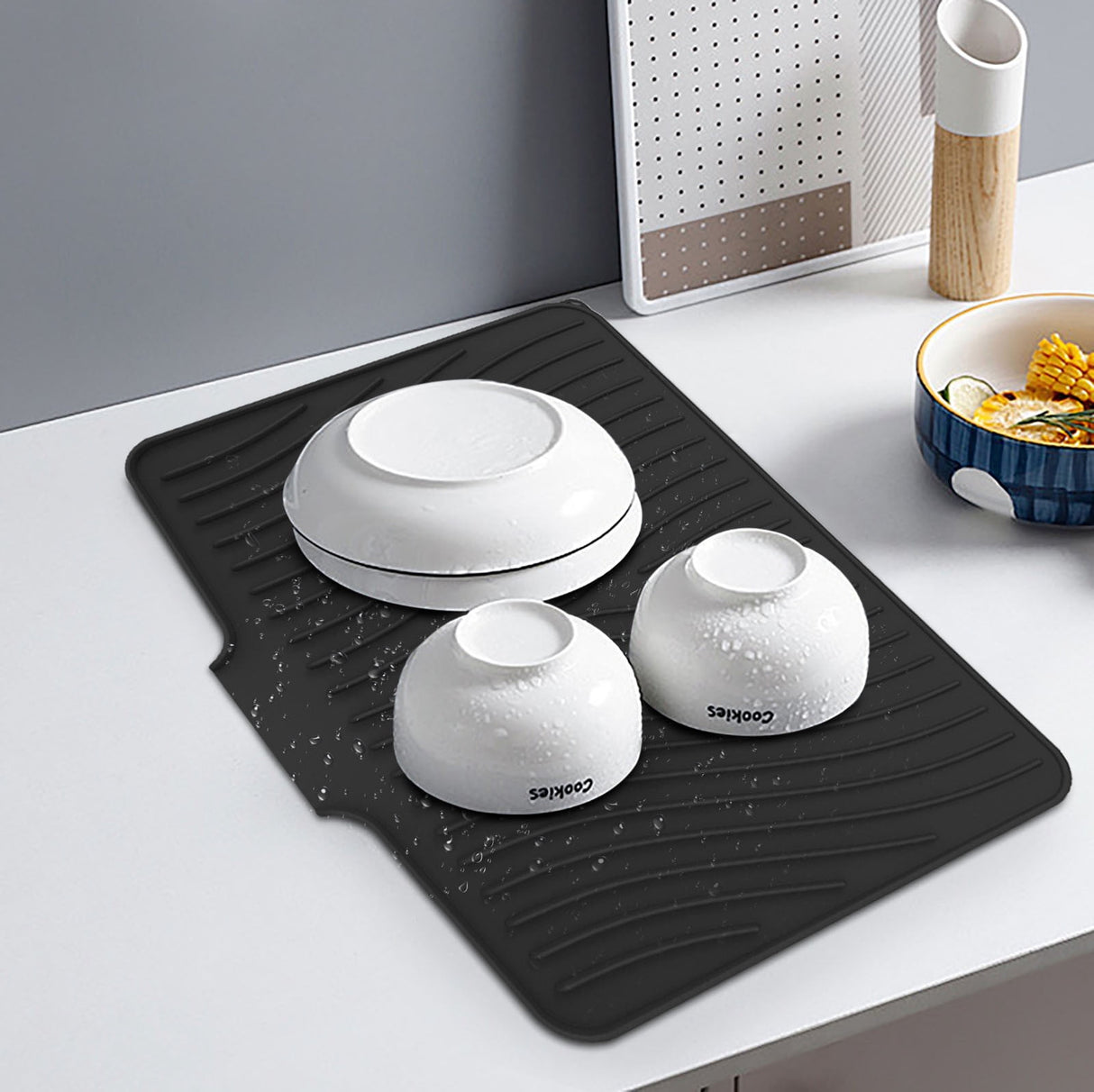 40x33 Inch Extra Large Kitchen Countertop Draining Silicone Tray - No Punching, Waterproof Drying Pad for Dishes,Water Diverting, Anti-Accumulating, Multifunctional Counter Protector for Kitchen Use Black