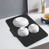 40x33 Inch Extra Large Kitchen Countertop Draining Silicone Tray - No Punching, Waterproof Drying Pad for Dishes,Water Diverting, Anti-Accumulating, Multifunctional Counter Protector for Kitchen Use Black