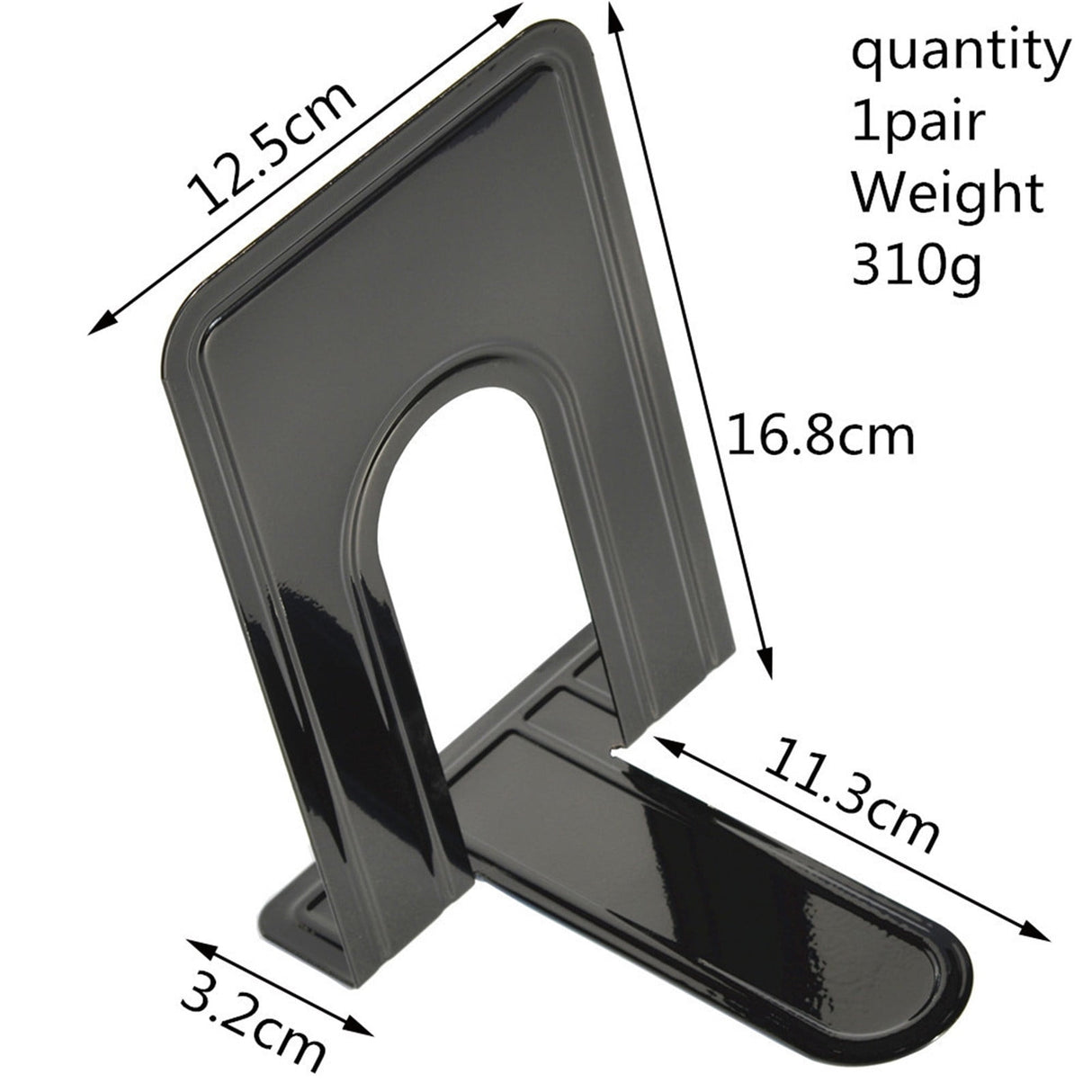 Metal Non-Slip Bookends - Heavy Duty Bookend Brackets with Anti-Slip Foam for Office and Home, T-Shaped Design for Stability, 310mm Size black