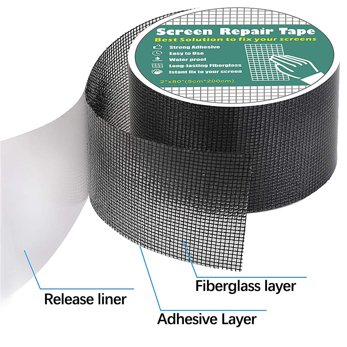 Self-Adhesive Window and Door Screen Repair Tape, Anti-Insect Fly Mosquito Net Patch, 2"x78.74" for Window and Door Screen Fix, Easy to Use, Long-Lasting, Fiberglass Screen Repair Sticker Black