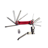 11-in-1 Bicycle Repair Tool Set - Multi-Function Bike Repair Kit with Hex Spoke Wrench, Screwdriver, Compact Design, Blue, Gold, Red, Black, 4.8 x 7 cm - Essential for Quick Bike Fixes and Maintenance - Side View