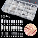 500PCS Half Cover False Nails Tips - Acrylic Nail Tips, Lady French Style Acrylic Artificial Tip Manicure with Box for Nail Tips Art Salons and Home DIY, Artificial False Nails Tips With Box