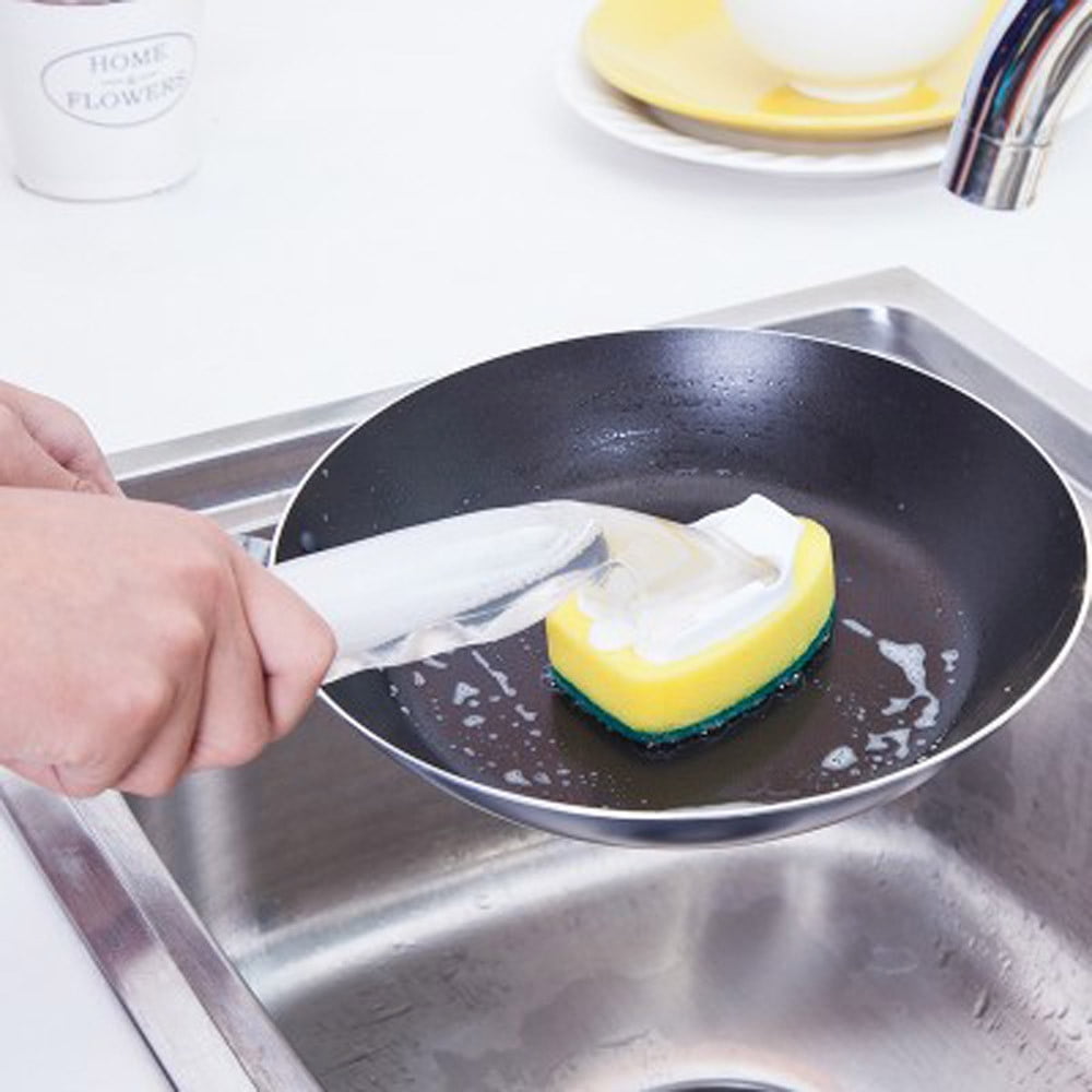 Creative Detachable Handle Soap Dispenser Dish Wand Brush - 28cm Scrub Refill for Kitchen Cleaning, Pot and Pan Washing, Reusable Sponge, Transparent Liquid Dispenser for Easy Dishwashing