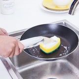 Creative Detachable Handle Soap Dispenser Dish Wand Brush - 28cm Scrub Refill for Kitchen Cleaning, Pot and Pan Washing, Reusable Sponge, Transparent Liquid Dispenser for Easy Dishwashing - Front View
