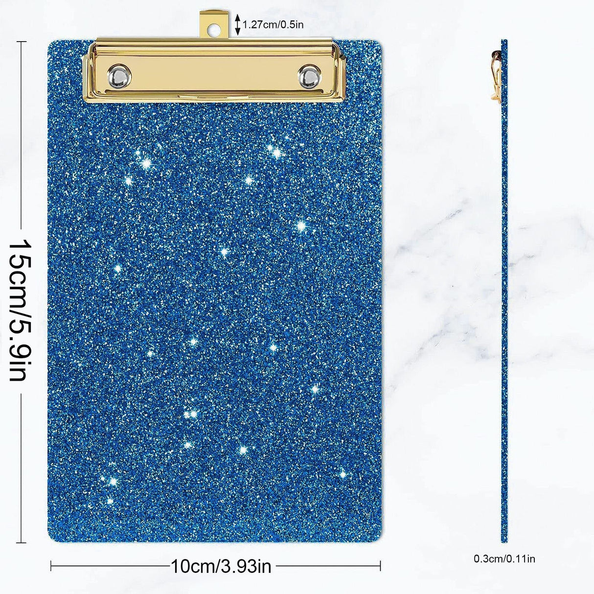 Acrylic Clipboards, Fashion Glitter Clip Board with Low Profile Gold Clip, Designed for Classroom School and Office Use, A4 Letter, 5.91x3.94x0.39 5.91" x 3.94" x 0.39" BU2