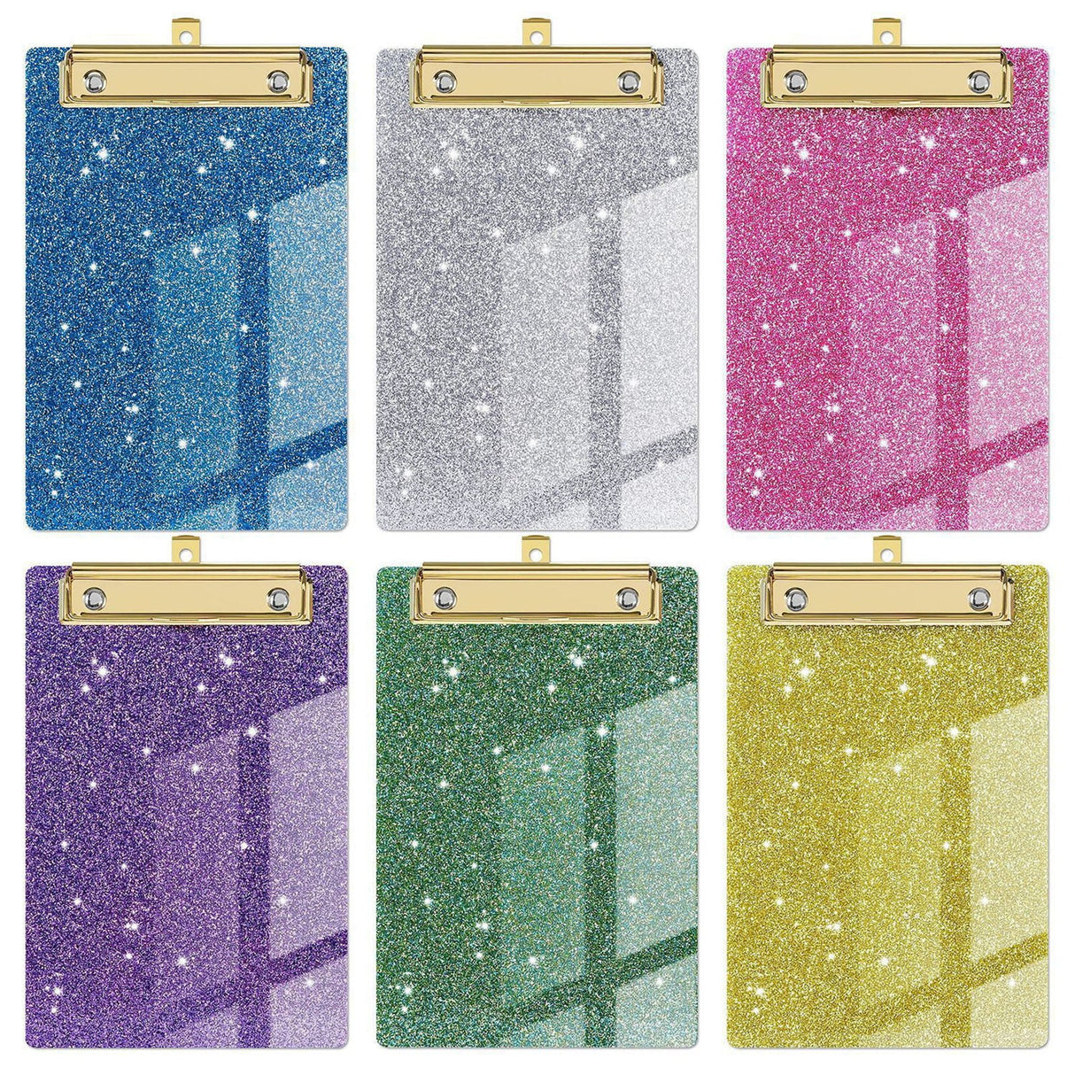 Acrylic Clipboards, Fashion Glitter Clip Board with Low Profile Gold Clip, Designed for Classroom School and Office Use, A4 Letter, 5.91x3.94x0.39 5.91" x 3.94" x 0.39" BU2
