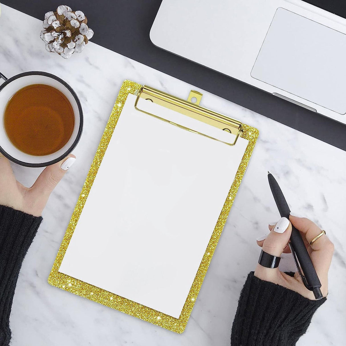 Acrylic Clipboards, Fashion Glitter Clip Board with Low Profile Gold Clip, Designed for Classroom School and Office Use, A4 Letter, 5.91x3.94x0.39 5.91" x 3.94" x 0.39" Green