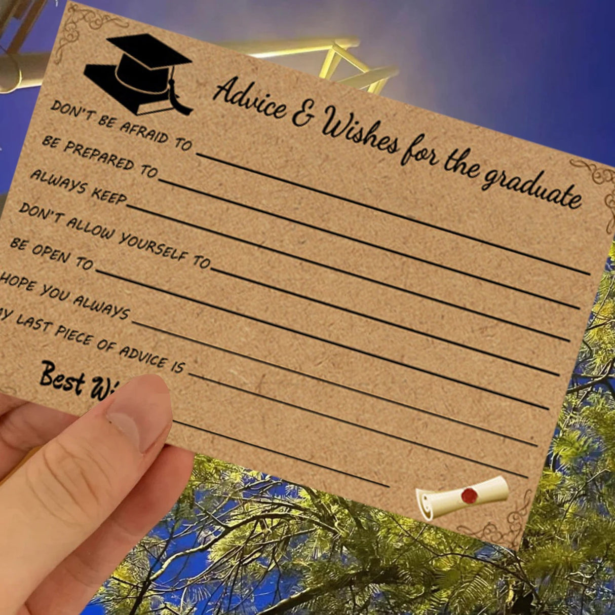 Graduation Advice And Well Wishes Cards For Graduates - Class Of Grad Cap & Diploma Fill-In Advice Cards For High School, College Grad Party Supplies (Retro Kraft Paper), 10 PCS, 6.1x4.13 6.1x4.13"*10 Coffee*10
