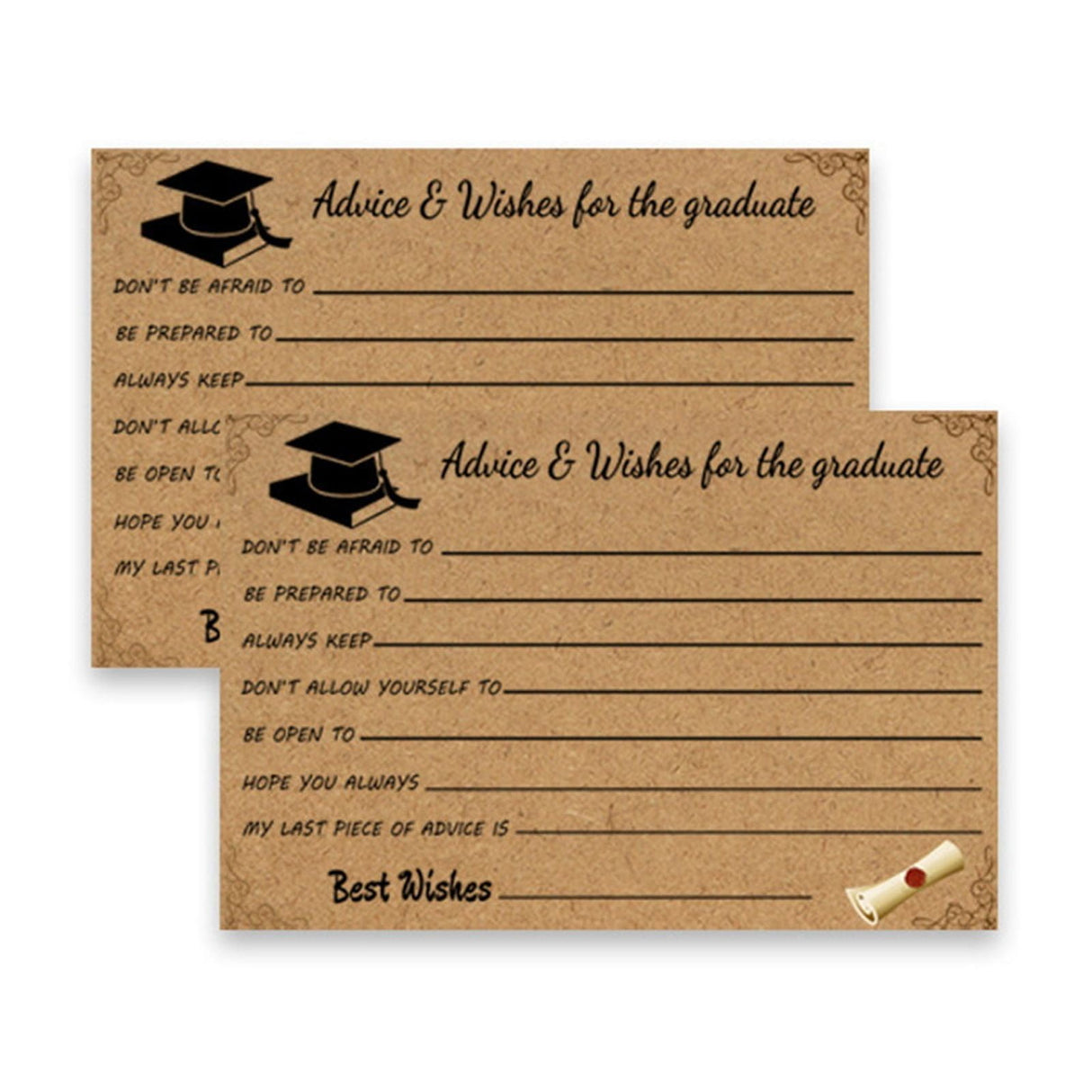 Graduation Advice And Well Wishes Cards For Graduates - Class Of Grad Cap & Diploma Fill-In Advice Cards For High School, College Grad Party Supplies (Retro Kraft Paper), 10 PCS, 6.1x4.13 6.1x4.13"*10 Coffee*10