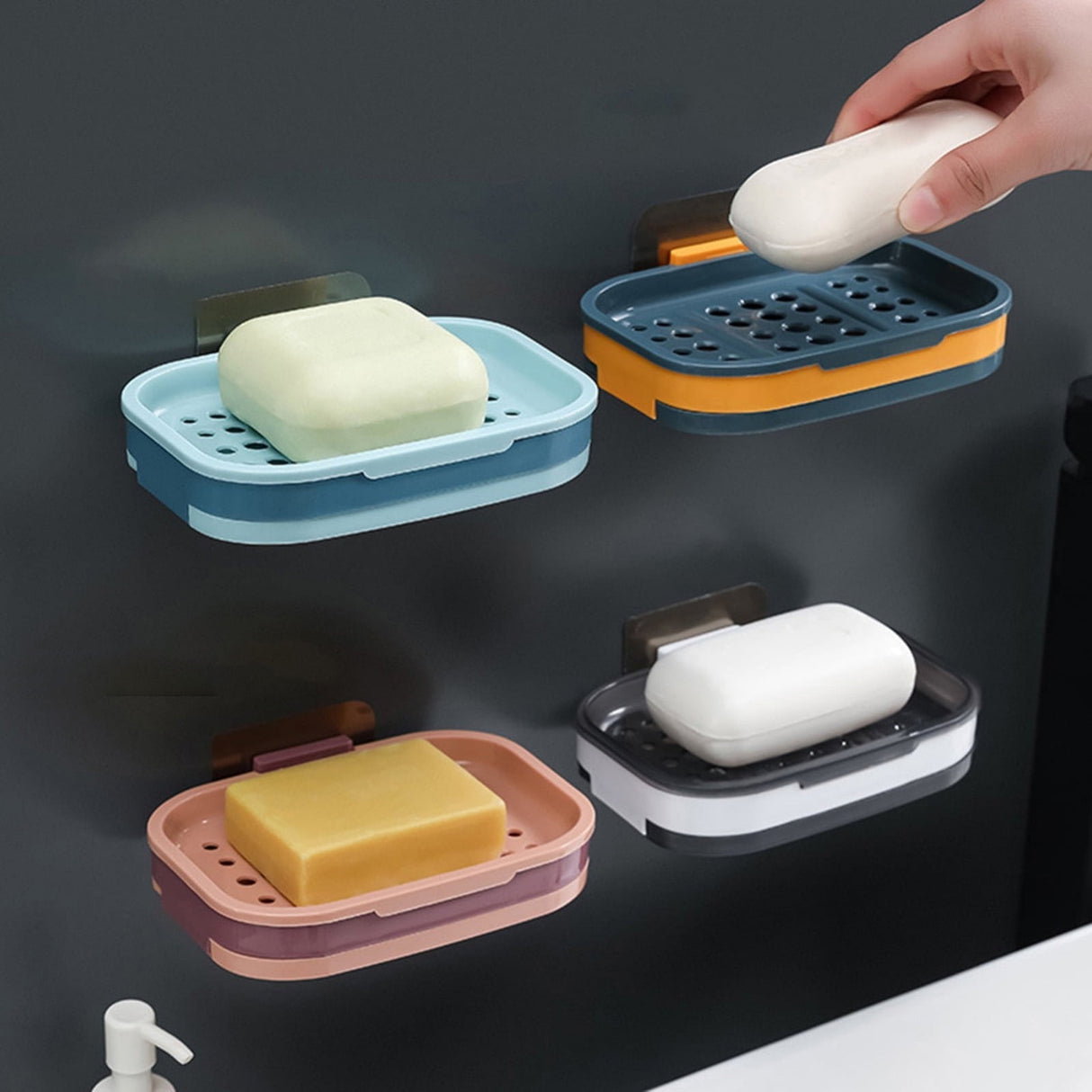Shower Soap Dish with Suction Cups, Wall-Mounted Bathroom Organizer for Bar Soap, Waterproof Kitchen Soap Holder with Drainage Holes Blue 5.12x3.35x0.787'' Gray
