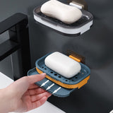 Shower Soap Dish with Suction Cups, Wall-Mounted Bathroom Organizer for Bar Soap, Waterproof Kitchen Soap Holder with Drainage Holes Blue 5.12x3.35x0.787'' Gray