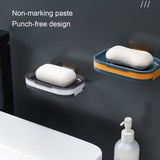 Shower Soap Dish with Suction Cups, Wall-Mounted Bathroom Organizer for Bar Soap, Waterproof Kitchen Soap Holder with Drainage Holes Blue 5.12x3.35x0.787'' Gray