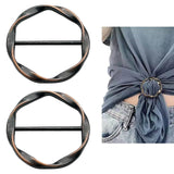 2 PCS Scarf Ring Clips Waist Buckle Clip T-Shirt Tie Pin Clip for Women Fashion Metal Circle Buckle for Clothes Hat Belt Decor, Black, 1.37Inches 1.37