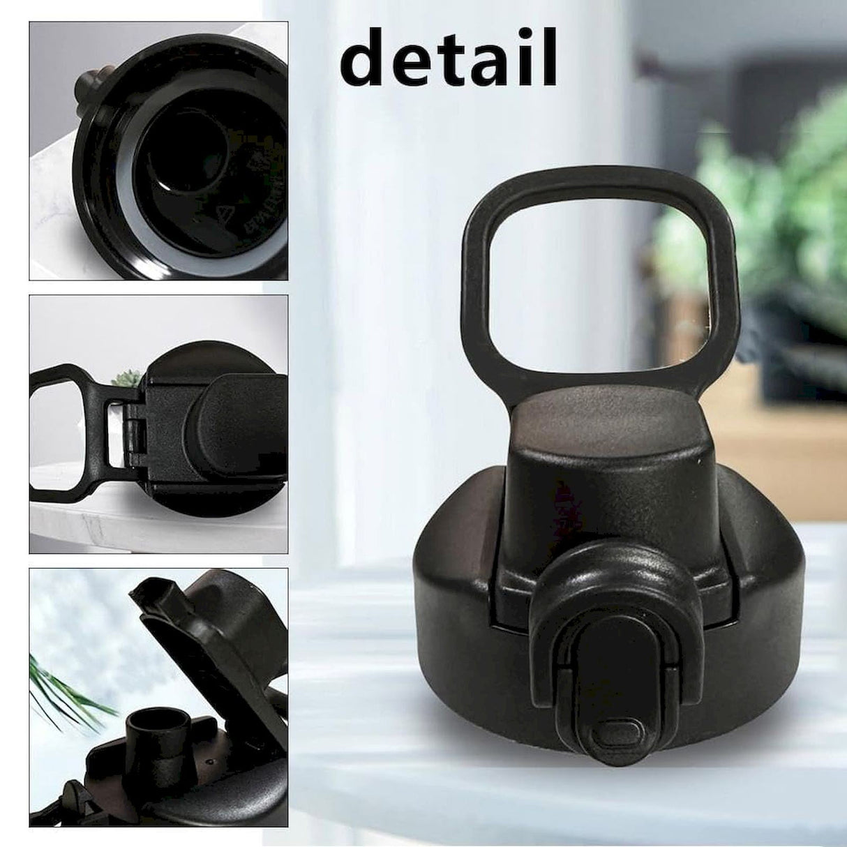 Universal Water Bottle Lid Replacement - Black Nozzle Fit 12-42oz Stainless/Plastic Bottles (Leakproof Drinking Spout Design) Black