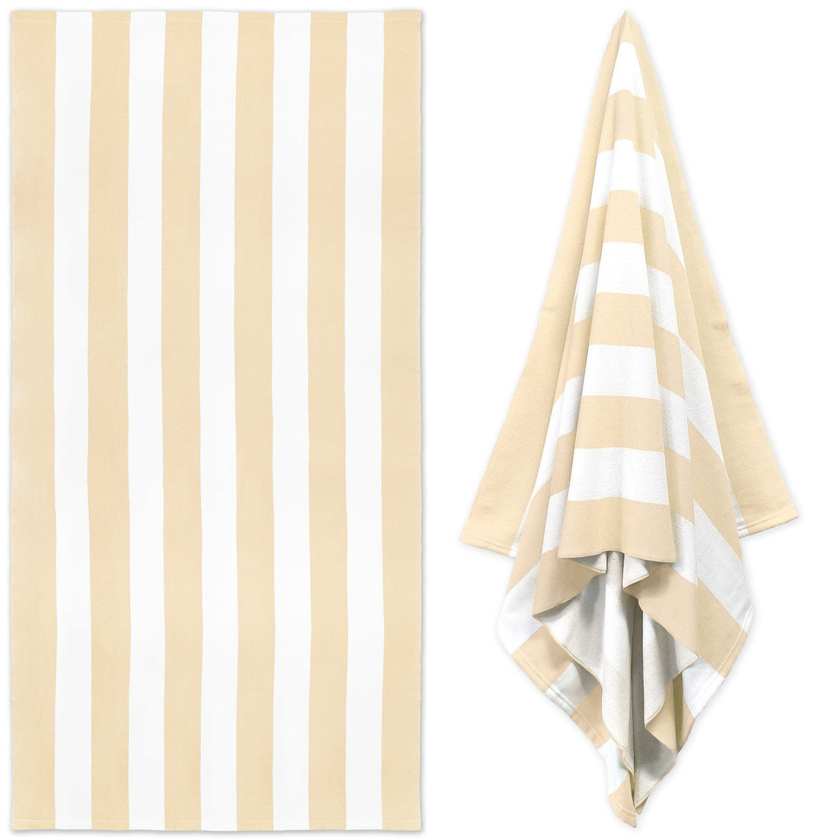 Large Oversized Striped Cotton Beach Towel, Soft Cabana Swimming Pool Towel for Adults, Beige, 89 x 178 cm