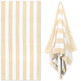 Large Oversized Striped Cotton Beach Towel, Soft Cabana Swimming Pool Towel for Adults, Beige, 89 x 178 cm