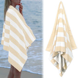 Large Oversized Striped Cotton Beach Towel, Soft Cabana Swimming Pool Towel for Adults, Beige, 89 x 178 cm - Front View
