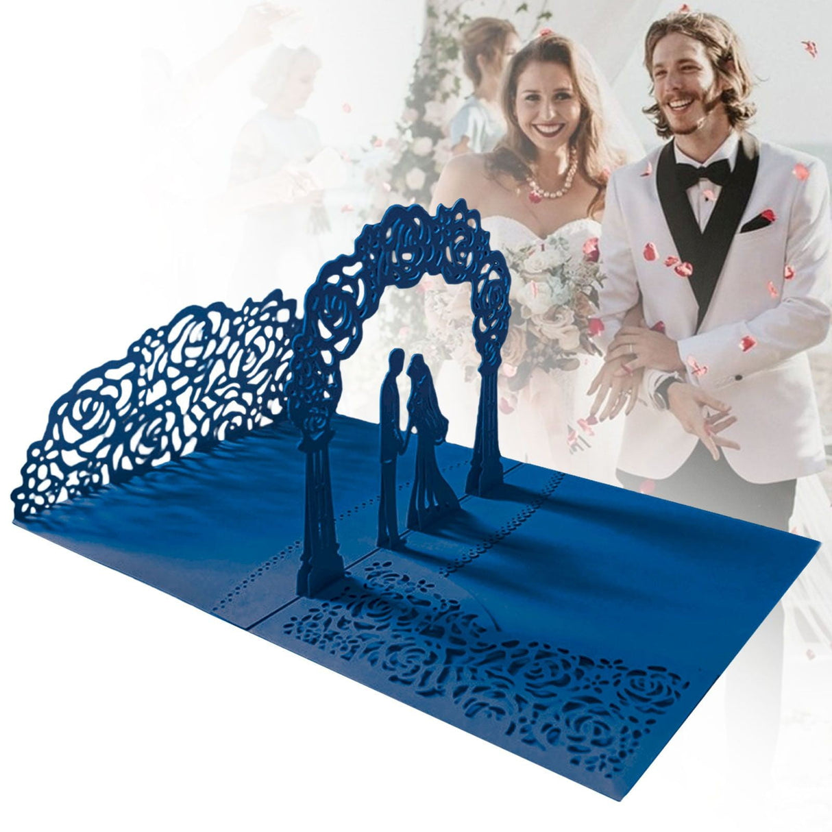 Wedding Cards for Bride and Groom - Pop-Up Congratulations Card with Money Holder for Cash Gift – Elegant Marriage Card for Son & Daughter in Law (Dark Blue) 5.12x7.09 5.12" x 7.09" Pink