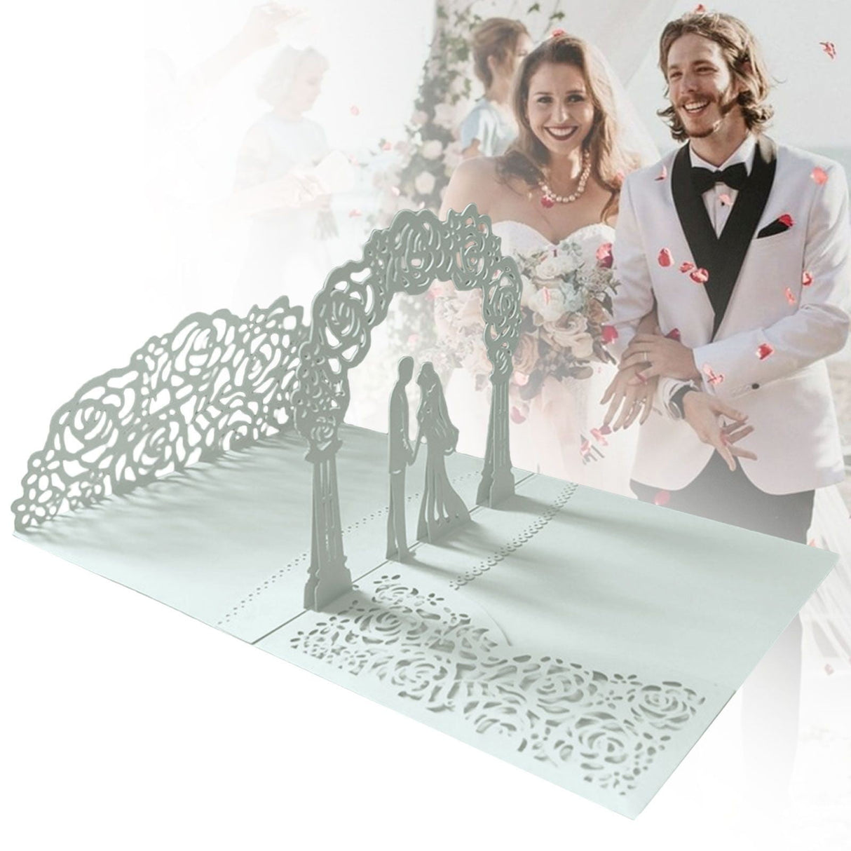 Wedding Cards for Bride and Groom - Pop-Up Congratulations Card with Money Holder for Cash Gift – Elegant Marriage Card for Son & Daughter in Law (Dark Blue) 5.12x7.09 5.12" x 7.09" White