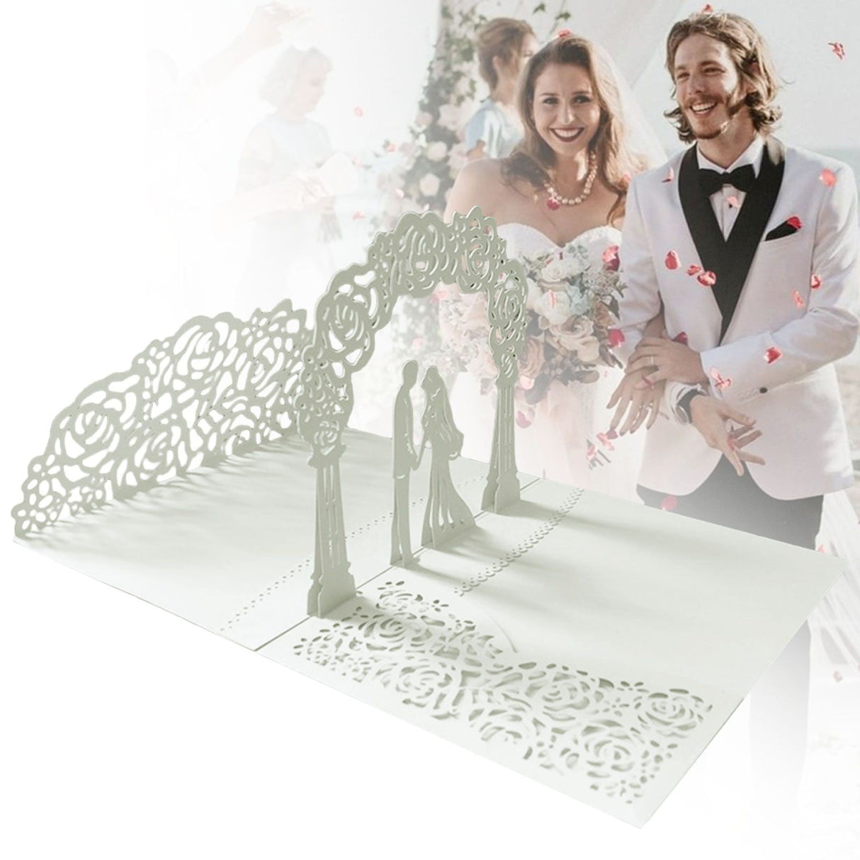 Wedding Cards for Bride and Groom - Pop-Up Congratulations Card with Money Holder for Cash Gift – Elegant Marriage Card for Son & Daughter in Law (Dark Blue) 5.12x7.09 5.12" x 7.09" White