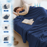 Lightweight Waffle Weave Blanket Queen Size, Breathable & Ultra Soft, 43.30"x 59.05" Soft & Cozy Thin Blanket, Perfect for Summer & Hot Sleepers, Bed, Home Decor - Mediterranea (Blue) 43.30" x 59.05" White