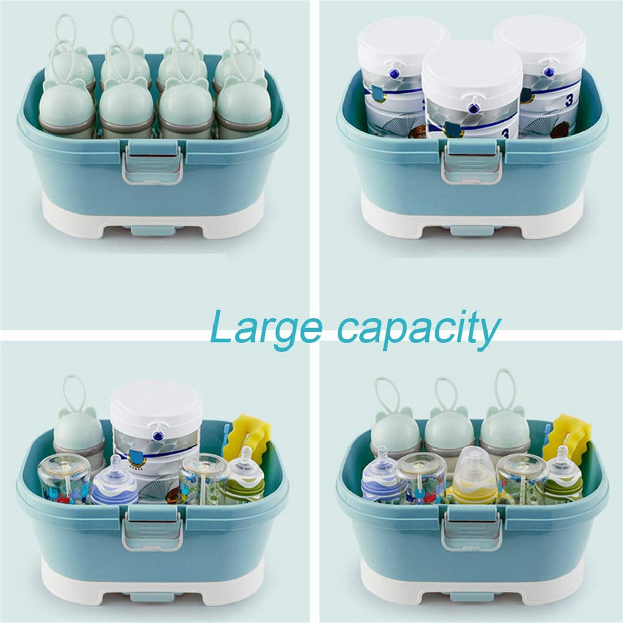 Baby Bottle Drying Rack Storage, Nursing Bottle Storage Box Organizer with Cover, Portable Kitchen Cabinet Organizer, High Capacity Bottle Dryer Holder for Bottles(Blue,11.81"Dx8.44"Wx8.85"H) Blue