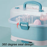 Baby Bottle Drying Rack Storage, Nursing Bottle Storage Box Organizer with Cover, Portable Kitchen Cabinet Organizer, High Capacity Bottle Dryer Holder for Bottles(Blue,11.81"Dx8.44"Wx8.85"H) Blue