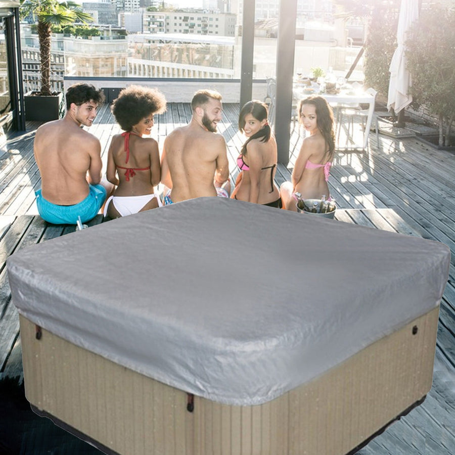 Waterproof Square Hot Tub Cover with Drawstring, Outdoor Spa and Jacuzzi Dust Protector for Patio Use, 228 x 30 cm, Beige