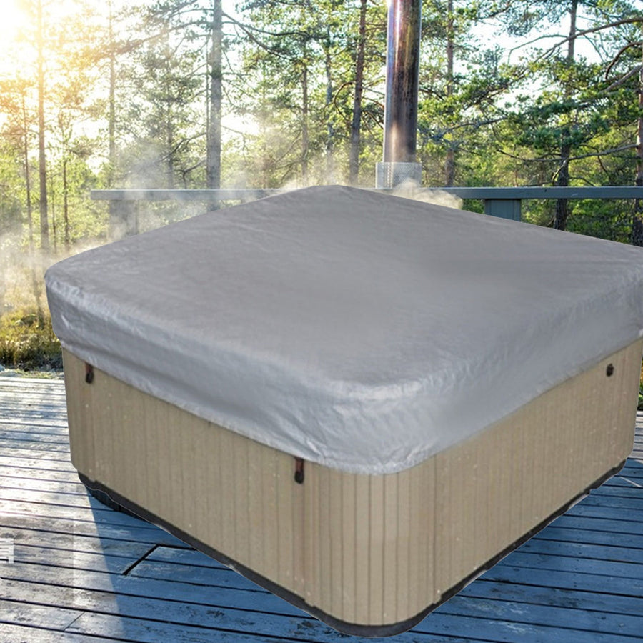 Waterproof Square Hot Tub Cover with Drawstring, Outdoor Spa and Jacuzzi Dust Protector for Patio Use, 228 x 30 cm, Beige
