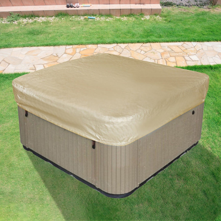 Waterproof Square Hot Tub Cover with Drawstring, Outdoor Spa and Jacuzzi Dust Protector for Patio Use, 228 x 30 cm, Beige