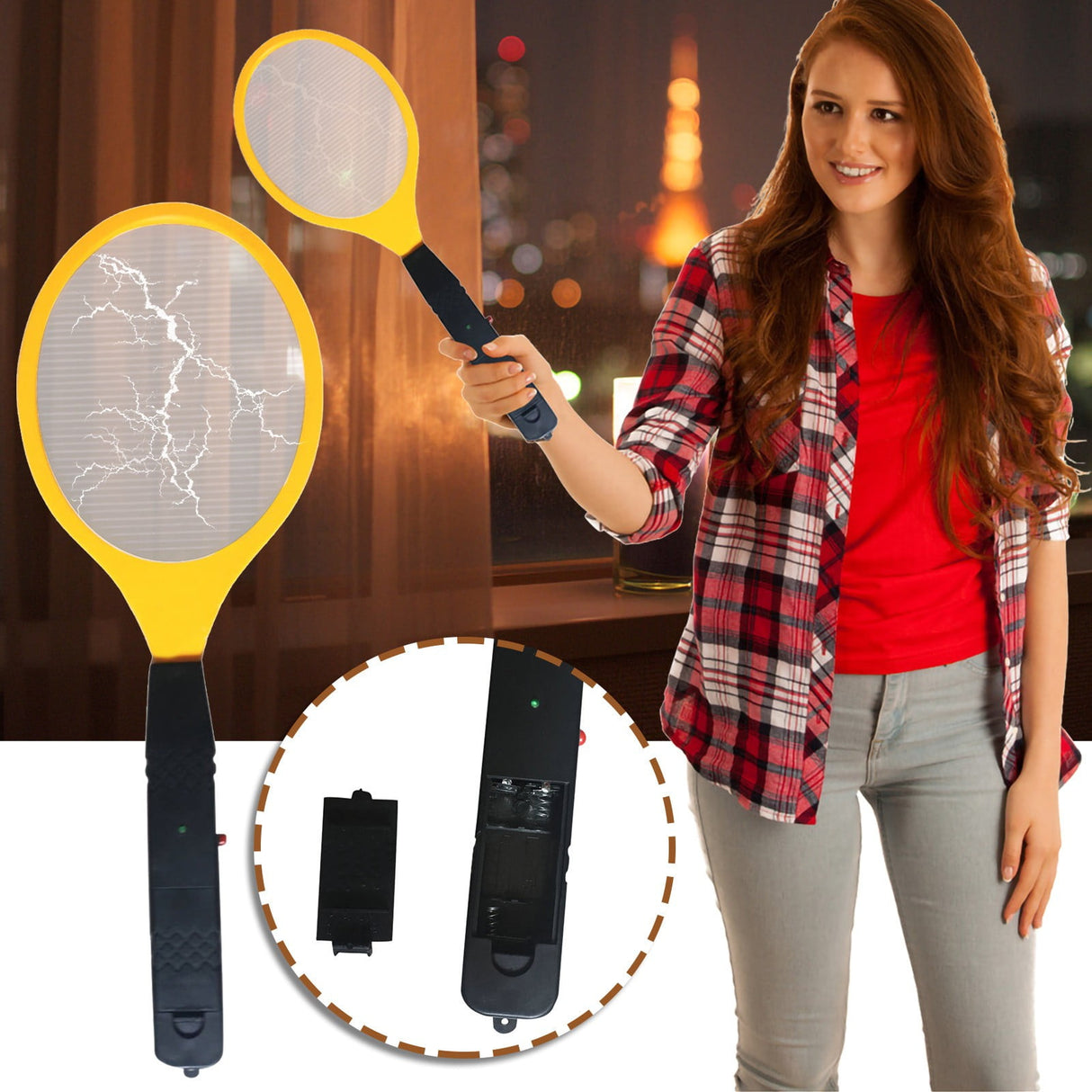 2 Pack Large Electric Mosquito Swatter Racket - Rechargeable Bug Zapper for Indoor Outdoor Use, Safety Mesh, Powerful Fly Killer, Ergonomic Handle Insect Pest Control (19x7.1in)
