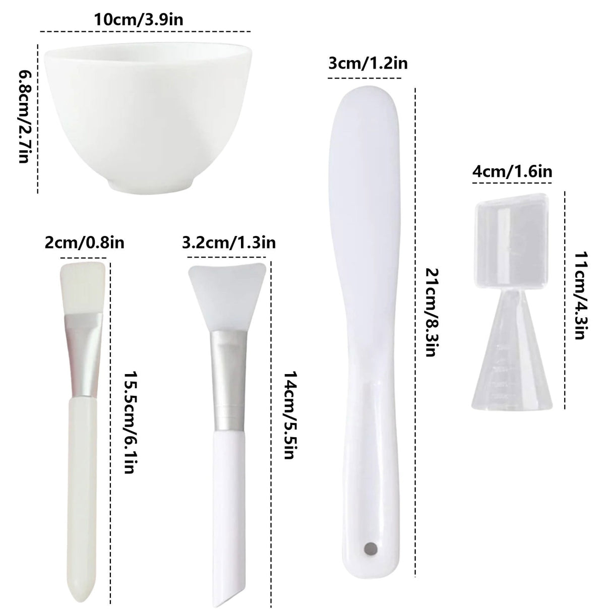 Face Mask Mixing Bowl Set with Silicone Facial Bowls, Brushes, Spatula, Measuring Cup + Scoop, 5 in 1 Esthetician Tool Kit, SPA Quality-White White 5.9*3.94*7.87inch 5 Pcs