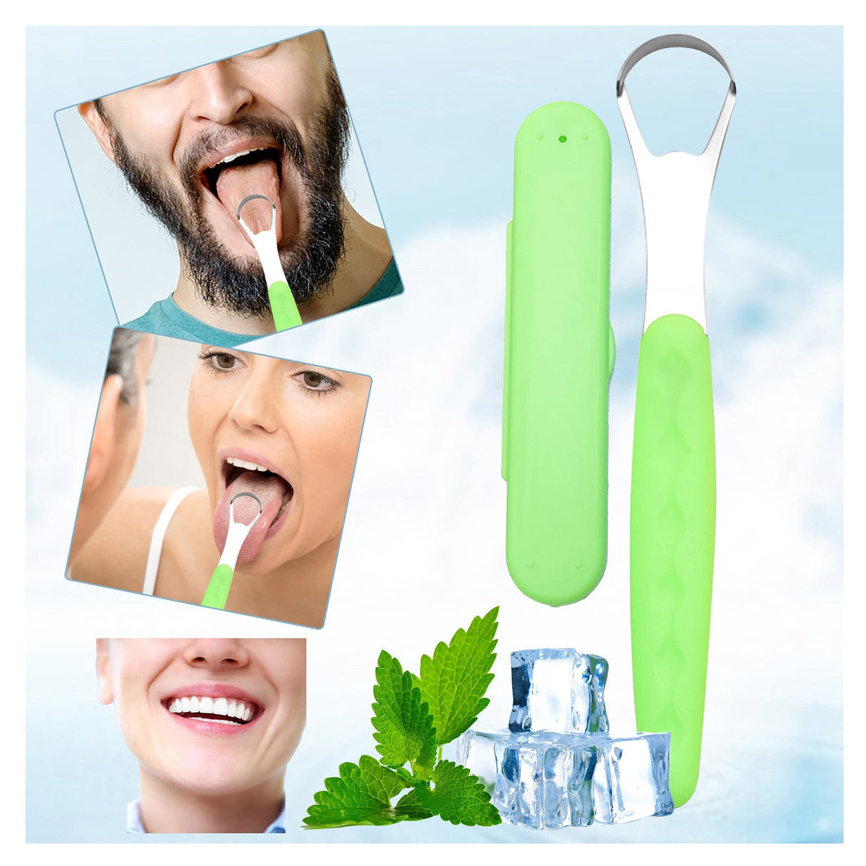 Tongue Scraper Cleaner 100% BPA Free Tongue Scrapers with Soft Handle for Adults, Kids, Healthy Oral Care, Easy to Use, Help Fight Bad Breath,with A Portable Travel Case-Black Green 1.18*0.98*6.1inch 1Pcs