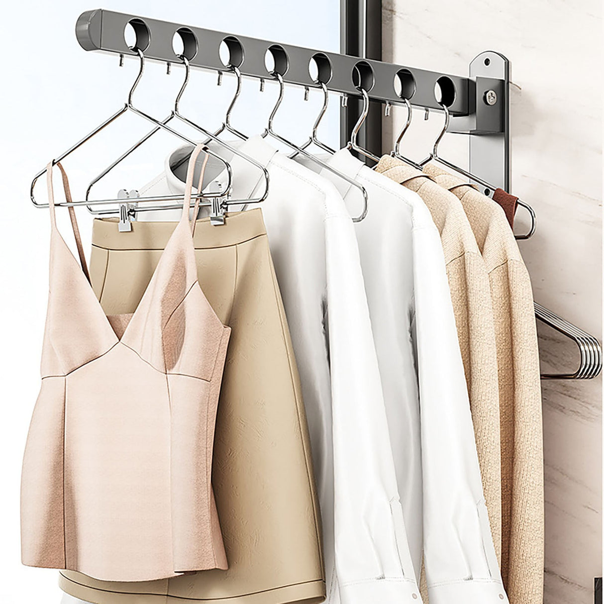 Retractable Folding Wall Hanger, Folding Clothes Hanger Rack, Clothes Storage Organizer, Laundry Hanger, Sturdy Hanging Dryer Rack Clothes Hooks of Metal (Matte Grey) 4.81x1.18x9.84 4.81" x 1.18" x 9.84" Black2