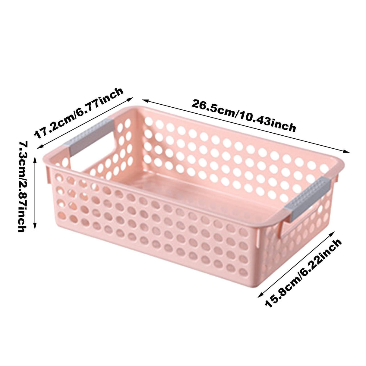 A4 Paper Trays with Grip Handles, 10.43x6.77x2.87"Heavy Duty Book Baskets for Library, Drawers, Office, Home, Desk, Turn in Trays, Plastic Storage Baskets (White/1 Pcs) 10.43" x 6.77" x 2.87" Pink
