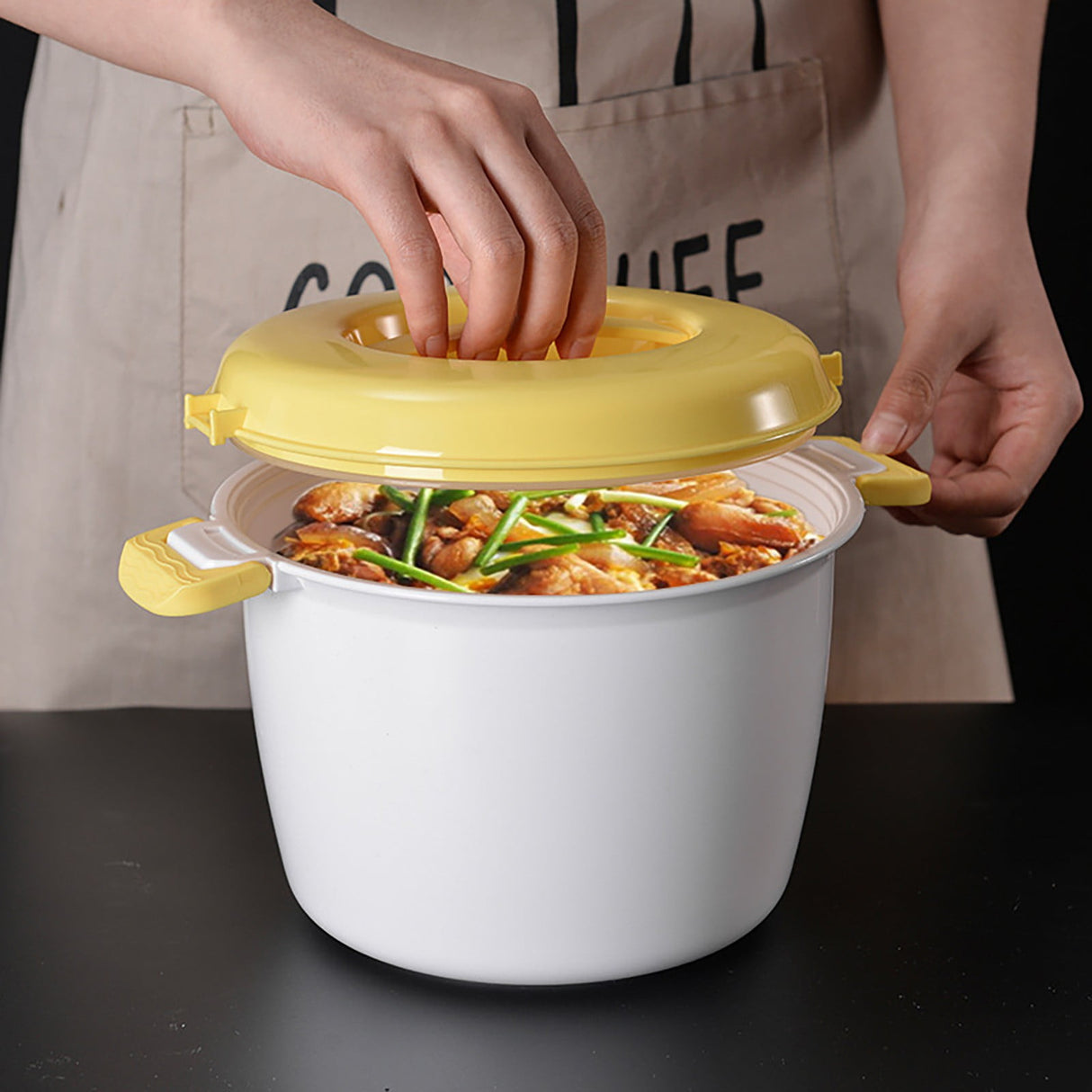 Microwave Rice Cooker, Microwavable Food Container, Convenient Cooker for Microwave, Plastic Micro Steamer Multifunctional Cookware for Rice, Pasta, Vegetables, Soups and More, 8.27x5.51 8.27" x 5.51" Yellow