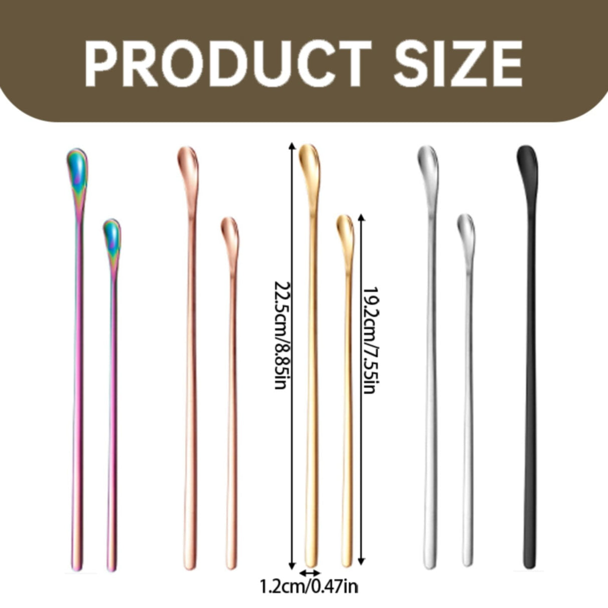 Stainless Steel Coffee Stirring Spoon, Heavy Duty Beverage Cocktail Stirrers, Reusable Stir Cocktail Drink Mixing Swizzle Stick, Tiny Salt Condiment Spoon (Black/1 Pcs) 0.47x8.85 0.47" x 8.85" Rose Gold