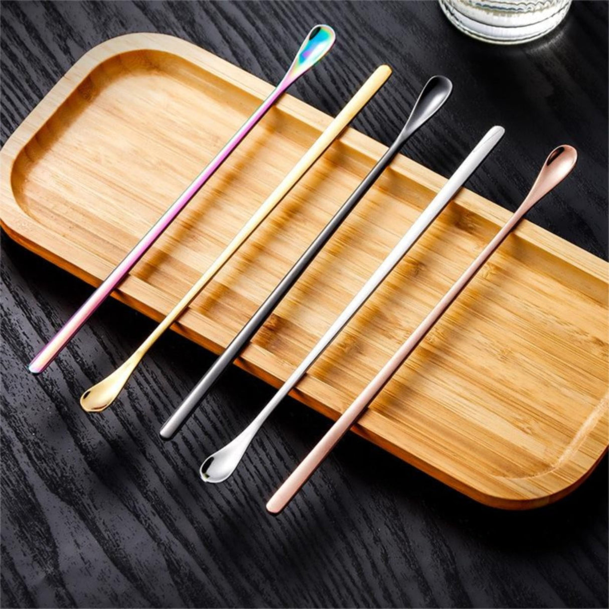 Stainless Steel Coffee Stirring Spoon, Heavy Duty Beverage Cocktail Stirrers, Reusable Stir Cocktail Drink Mixing Swizzle Stick, Tiny Salt Condiment Spoon (Black/1 Pcs) 0.47x8.85 0.47" x 8.85" Rose Gold