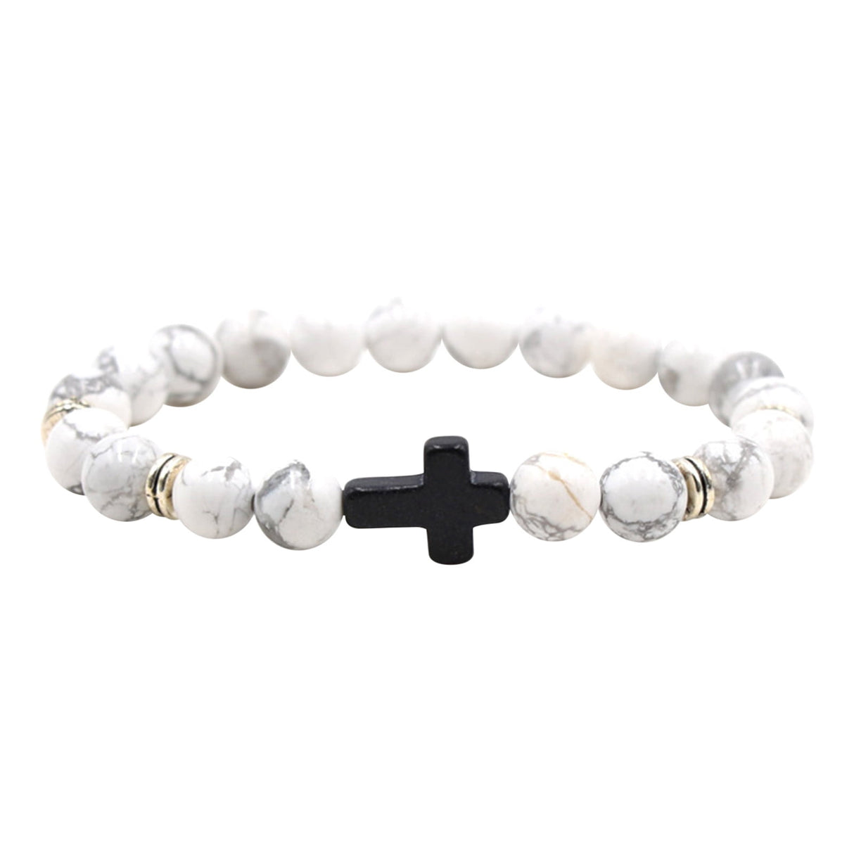 Natural Stone Black Cross Stretch Bracelet Elastic Thread Beaded Unisex Jewelry - One Size Fits Most Wrist, Spiritual Healing Crystal Bead Gift, Black